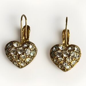 Swarovski signed Pave Crystal Heart Earrings Gold Tone